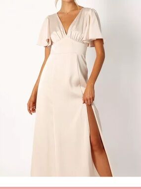 Petal & Pup Casper Champagne Pink Maxi Dress with Side Slit and back tie and zip